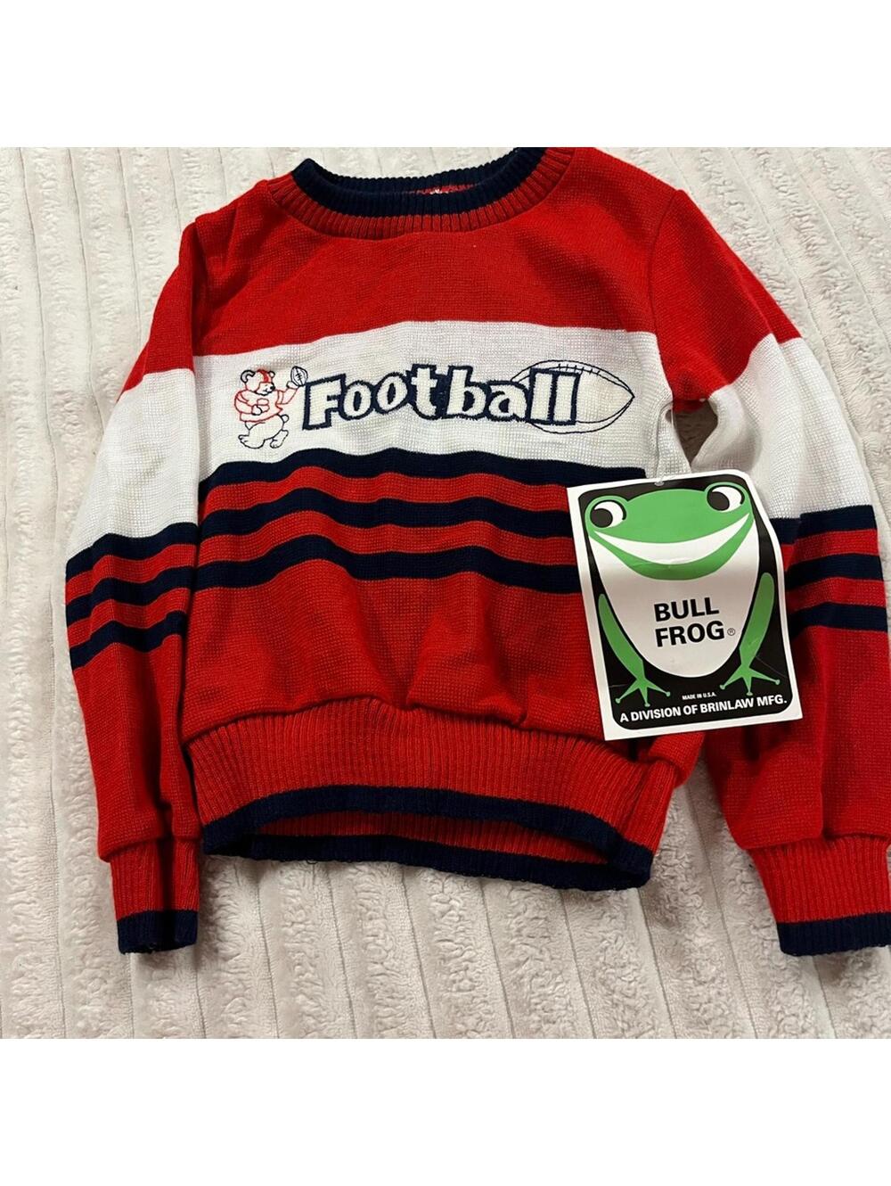 Vintage Bull Frog Red Football Sweater Boys Size 4T New with Tags